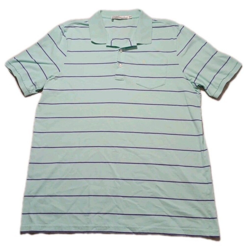 Criquet Polo Shirt Men’s L White Blue Striped Short Sleeve Causal Stretch Pocket